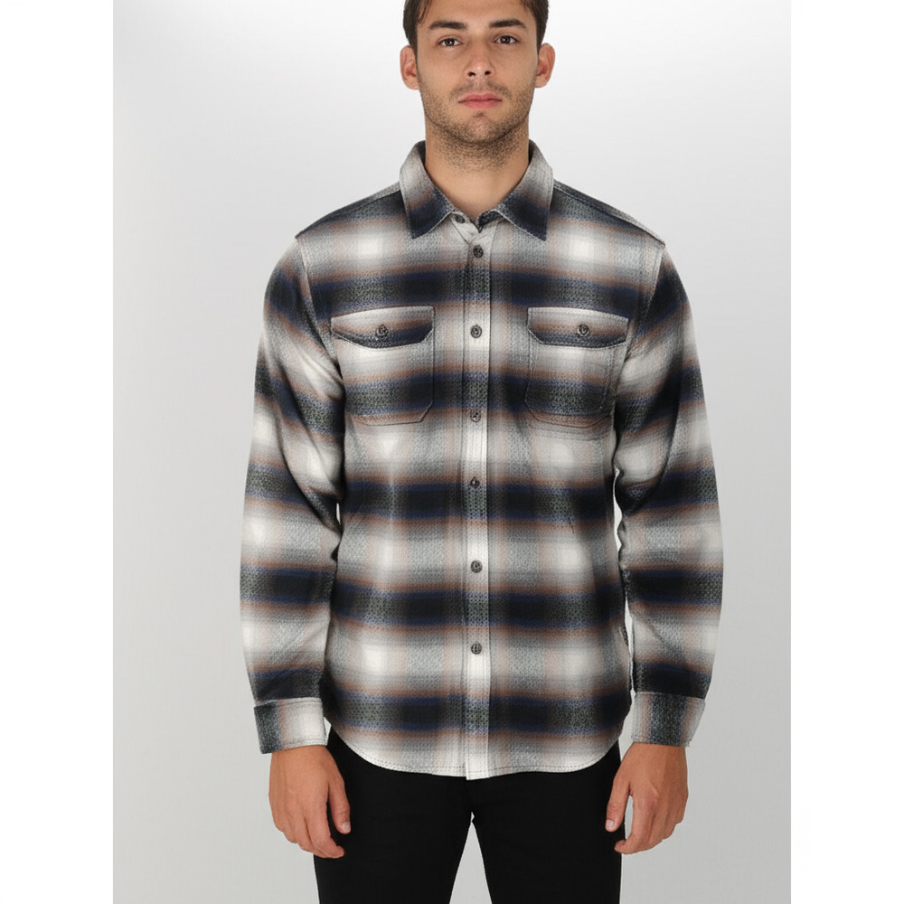 JACHS Flannel Shirt Mens Size L Multi Plaid Button Up Two Pockets Rustic‎ Style